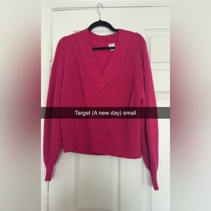 A New Day Women's Vibrant Pink V-Neck Sweater